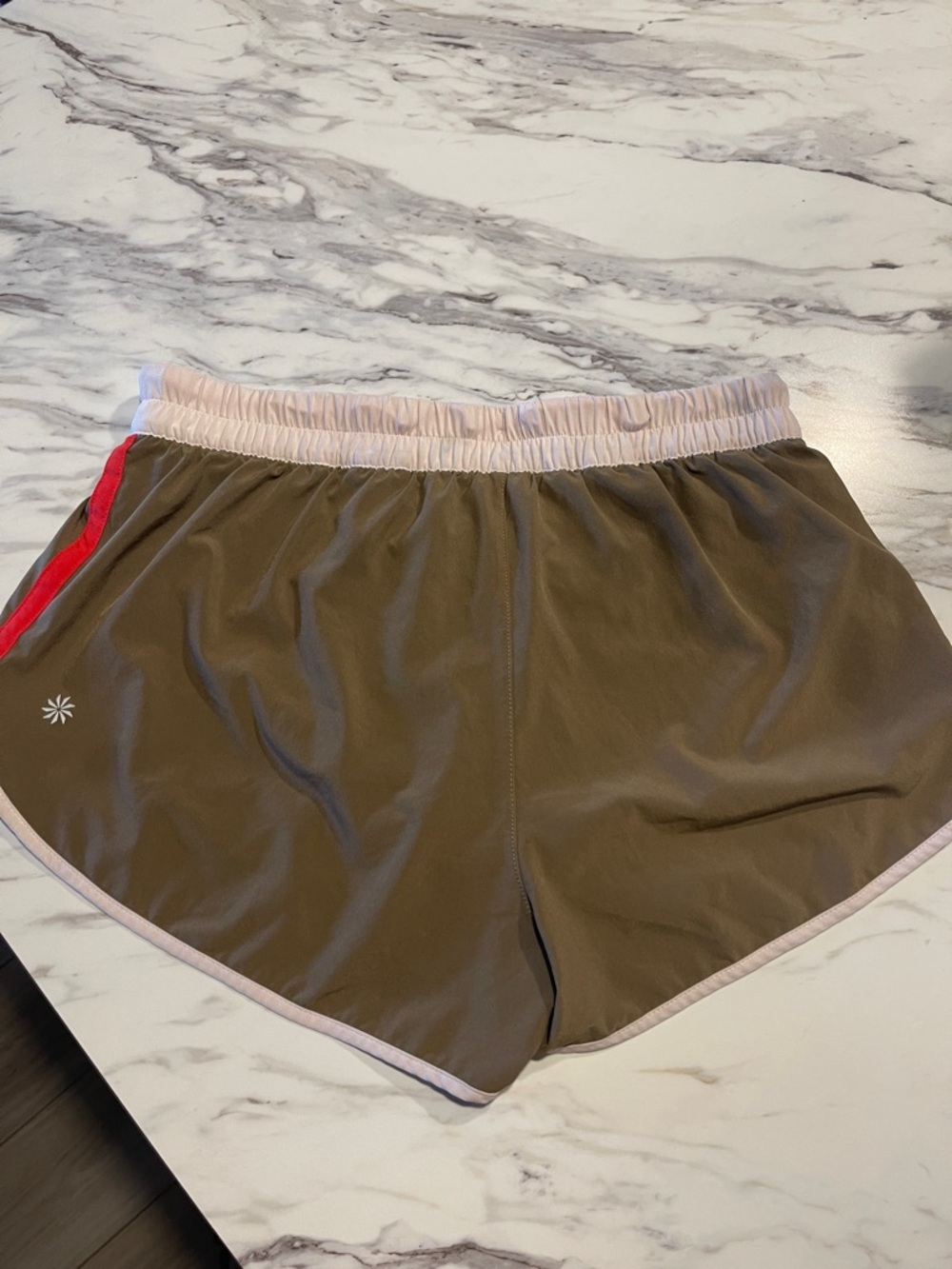 Athelta Women's Olive/brown Athletic Shorts with Pink Trim